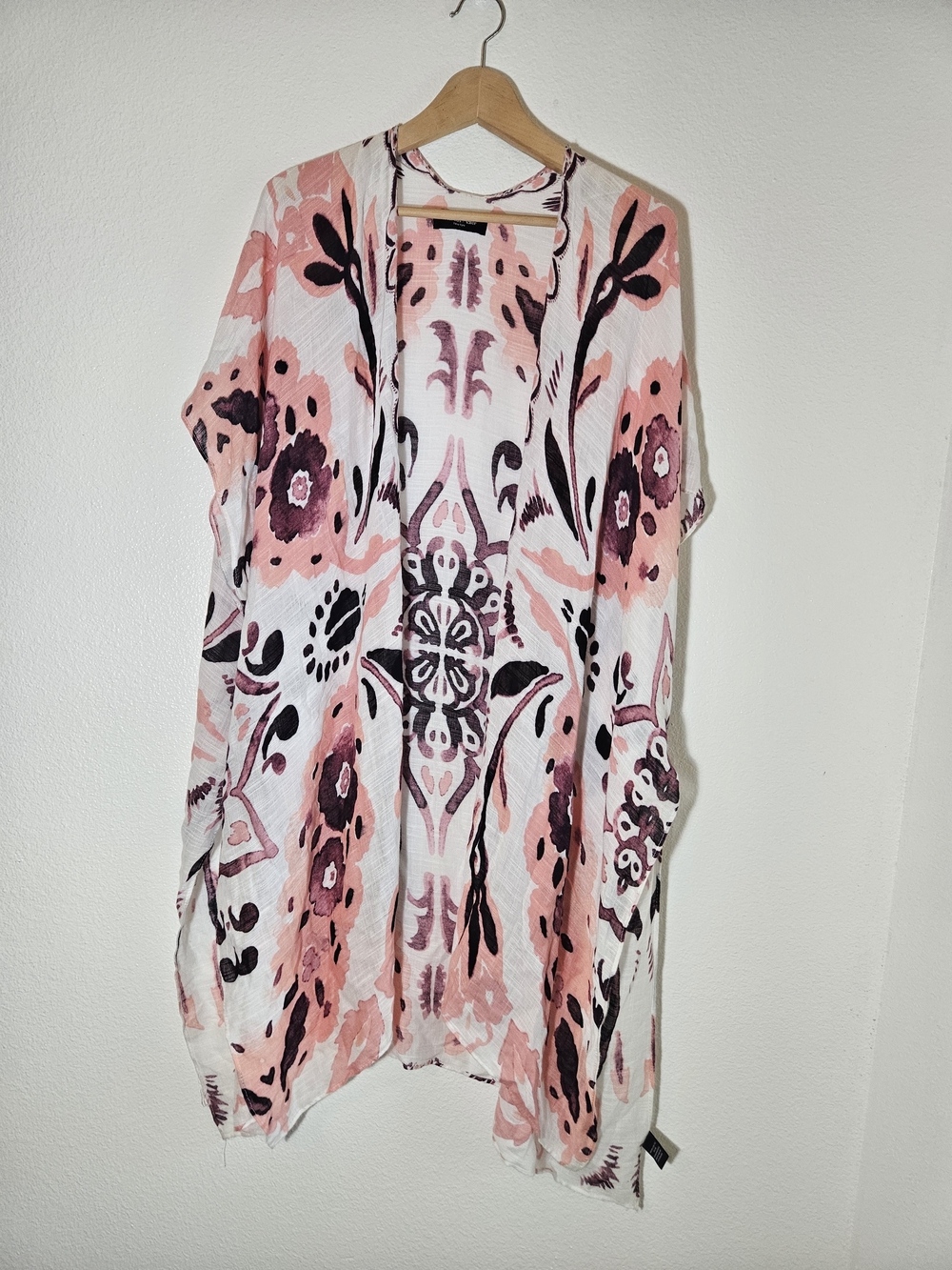 Lightweight Pink Floral Open Front Kimono Sheer Duster